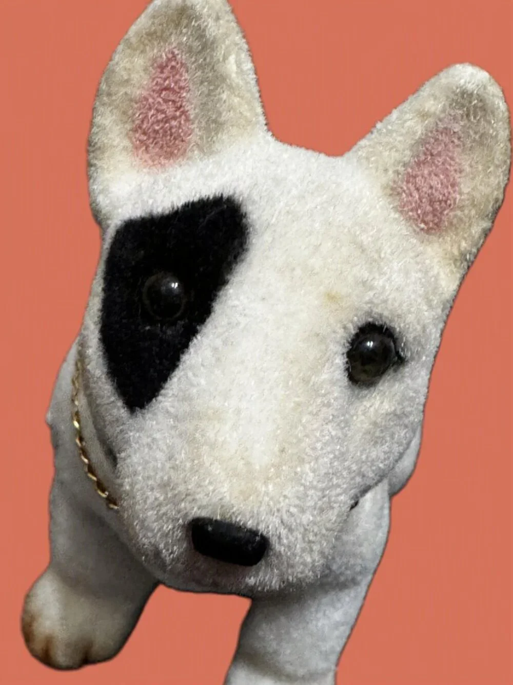 English Bull Terrier Nodder Bobble Dog Flocked Figurine, Vintage Circa 1980-90s